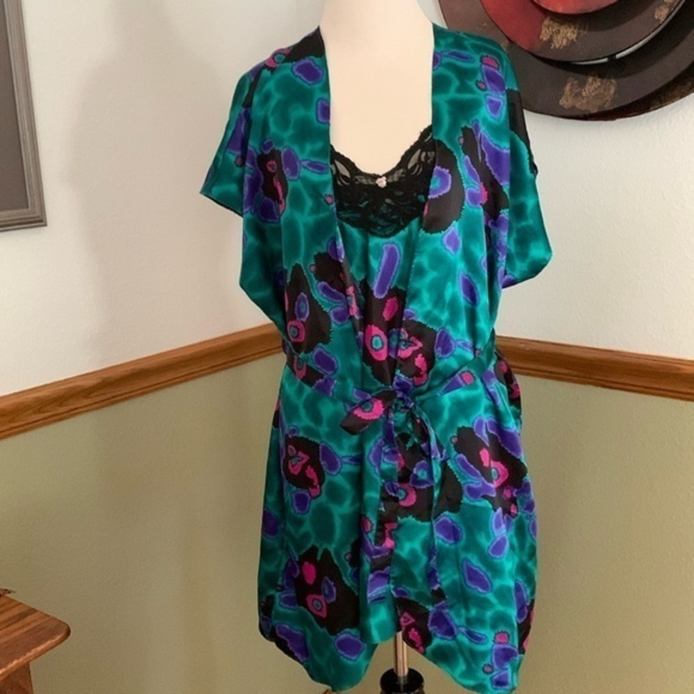 Vintage California Miss Satin Watercolor Short Robe + Nightie Medium